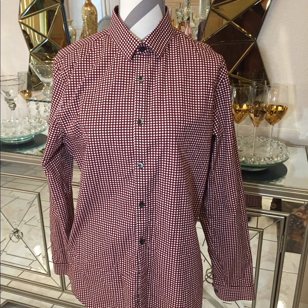 Men’s Burgundy Polk-A-Dot Button Down Shirt